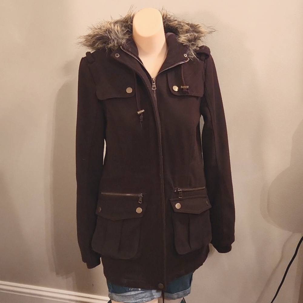 LA HEARTS Maroon Wool Utility Jacket Women's Small Small